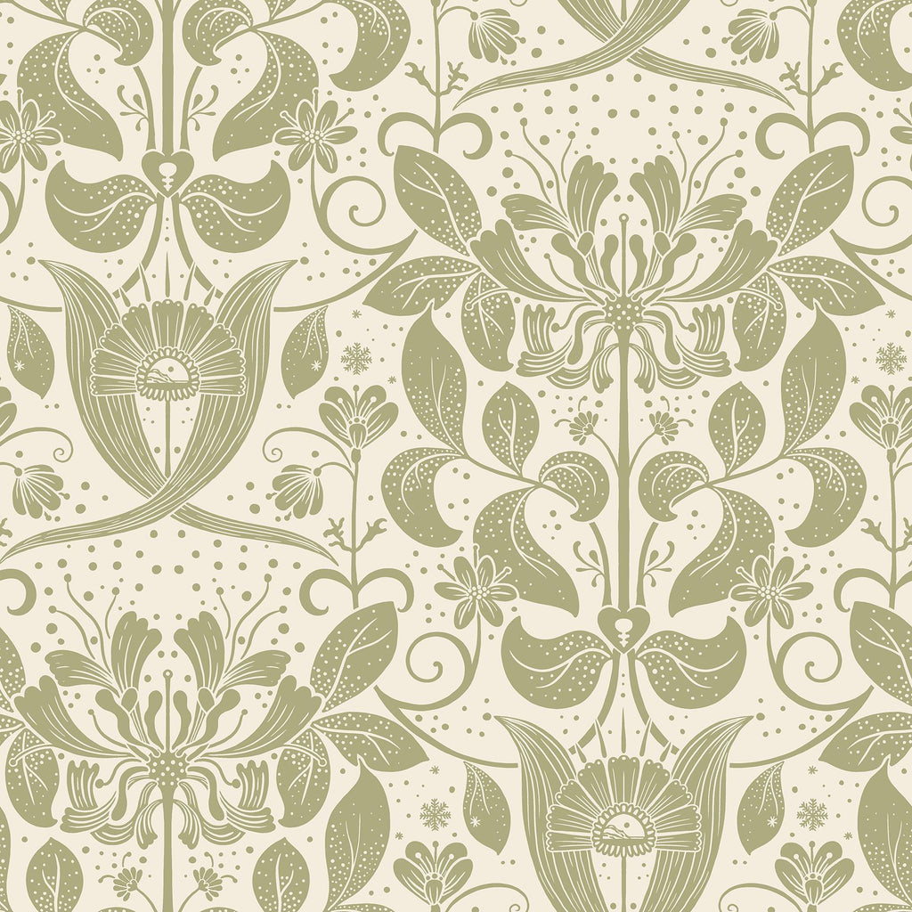 A-Street Prints Berit Olive Floral Crest Cream Olive Wallpaper