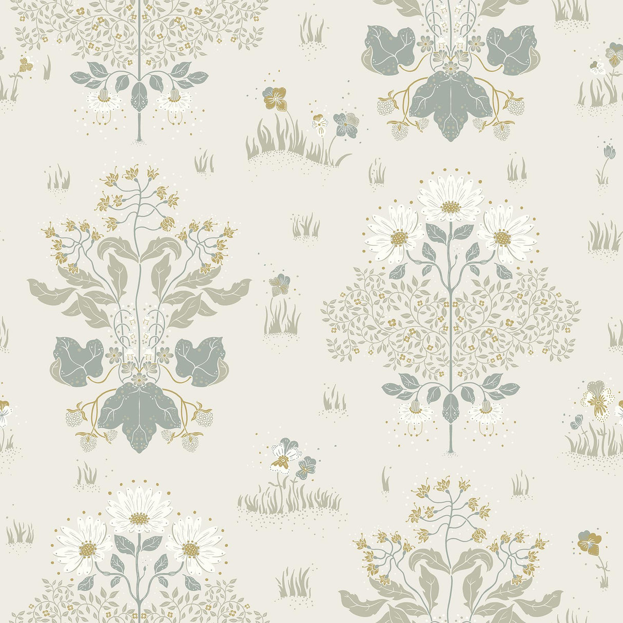 A-Street Prints Elda Light Blue Delicate Daises Off White Blue Grey Wallpaper