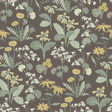 A-Street Prints Magdalena Charcoal Dandelion Charcoal Green Gold Wallpaper