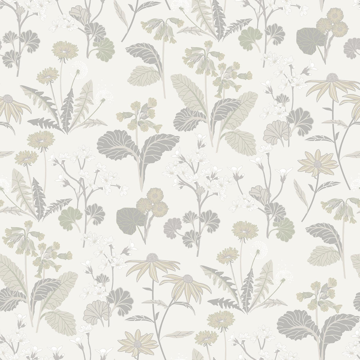A-Street Prints Magdalena Light Grey Dandelion Off White Taupe Wallpaper