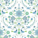 A-Street Prints Britt Sapphire Embroidered Damask Wallpaper