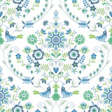 A-Street Prints Britt Embroidered Damask Sapphire Wallpaper