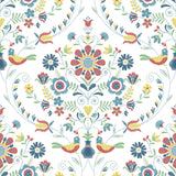 A-Street Prints Britt Multicolor Embroidered Damask Wallpaper