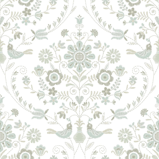 A-Street Prints Britt Neutral Embroidered Damask Wallpaper