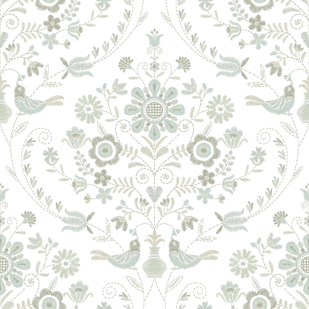 A-Street Prints Britt Embroidered Damask Neutral Wallpaper