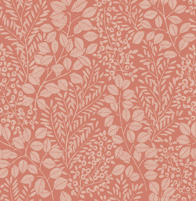 A-Street Prints Elin Coral Berry Botanical Wallpaper