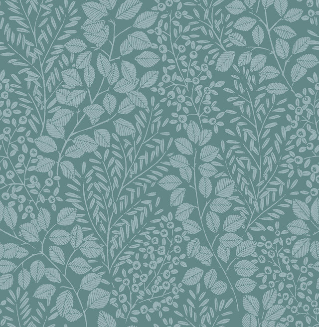 A-Street Prints Elin Sky Blue Berry Botanical Wallpaper