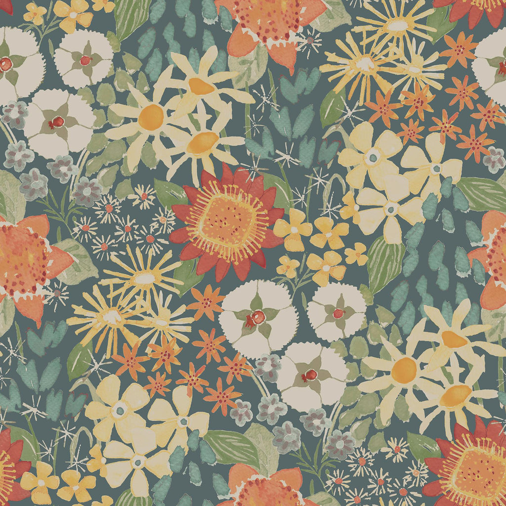 A-Street Prints Karina Wildflower Garden Teal Wallpaper