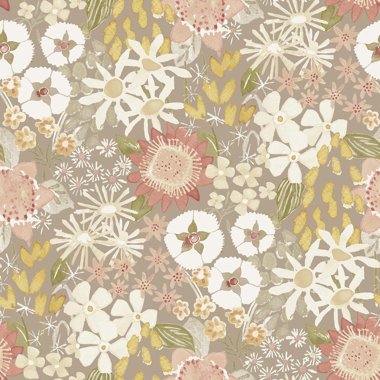 A-Street Prints Karina Neutral Wildflower Garden Wallpaper