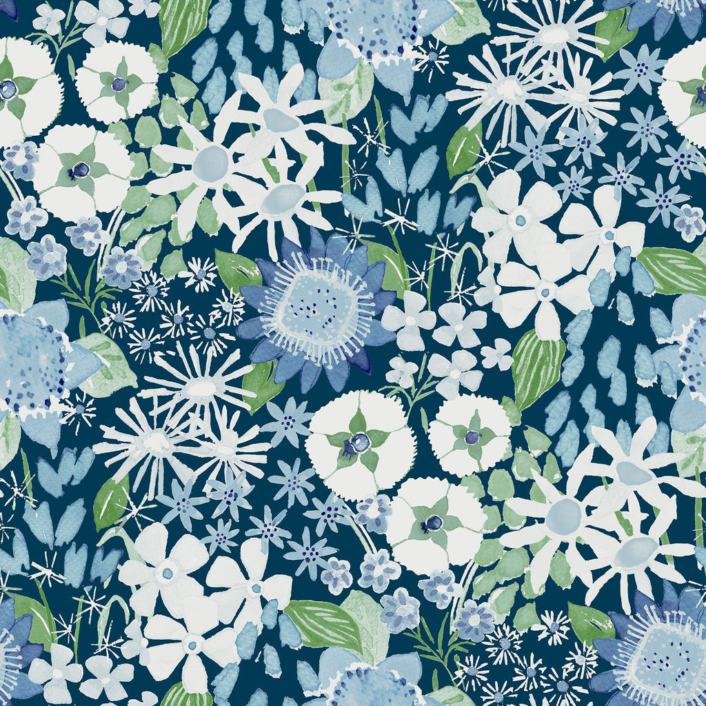 A-Street Prints Karina Wildflower Garden Blue Wallpaper