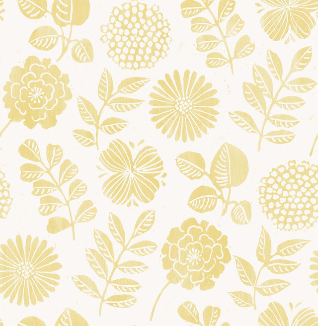 A-Street Prints Inge Yellow Floral Block Print Wallpaper
