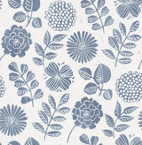 A-Street Prints Inge Denim Floral Block Print Wallpaper
