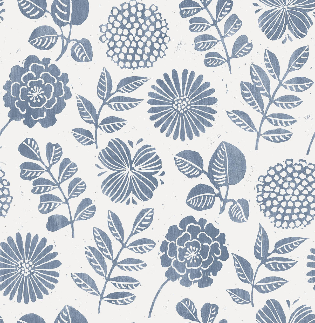 A-Street Prints Inge Floral Block Print Denim Wallpaper