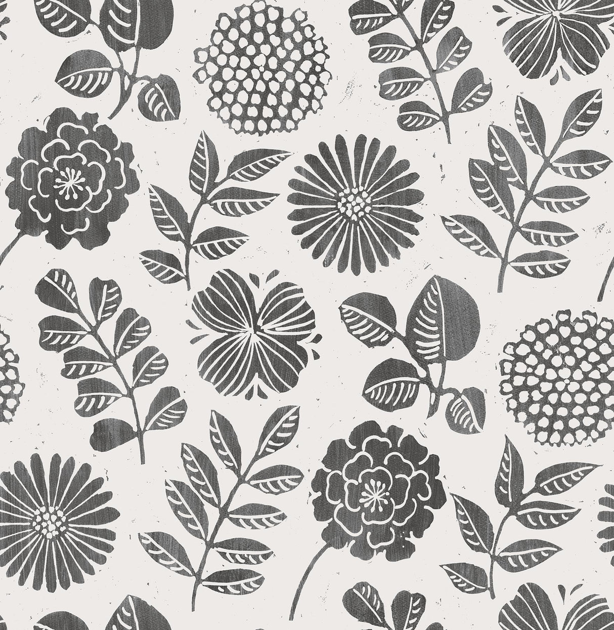 A-Street Prints Inge Floral Block Print Black Wallpaper