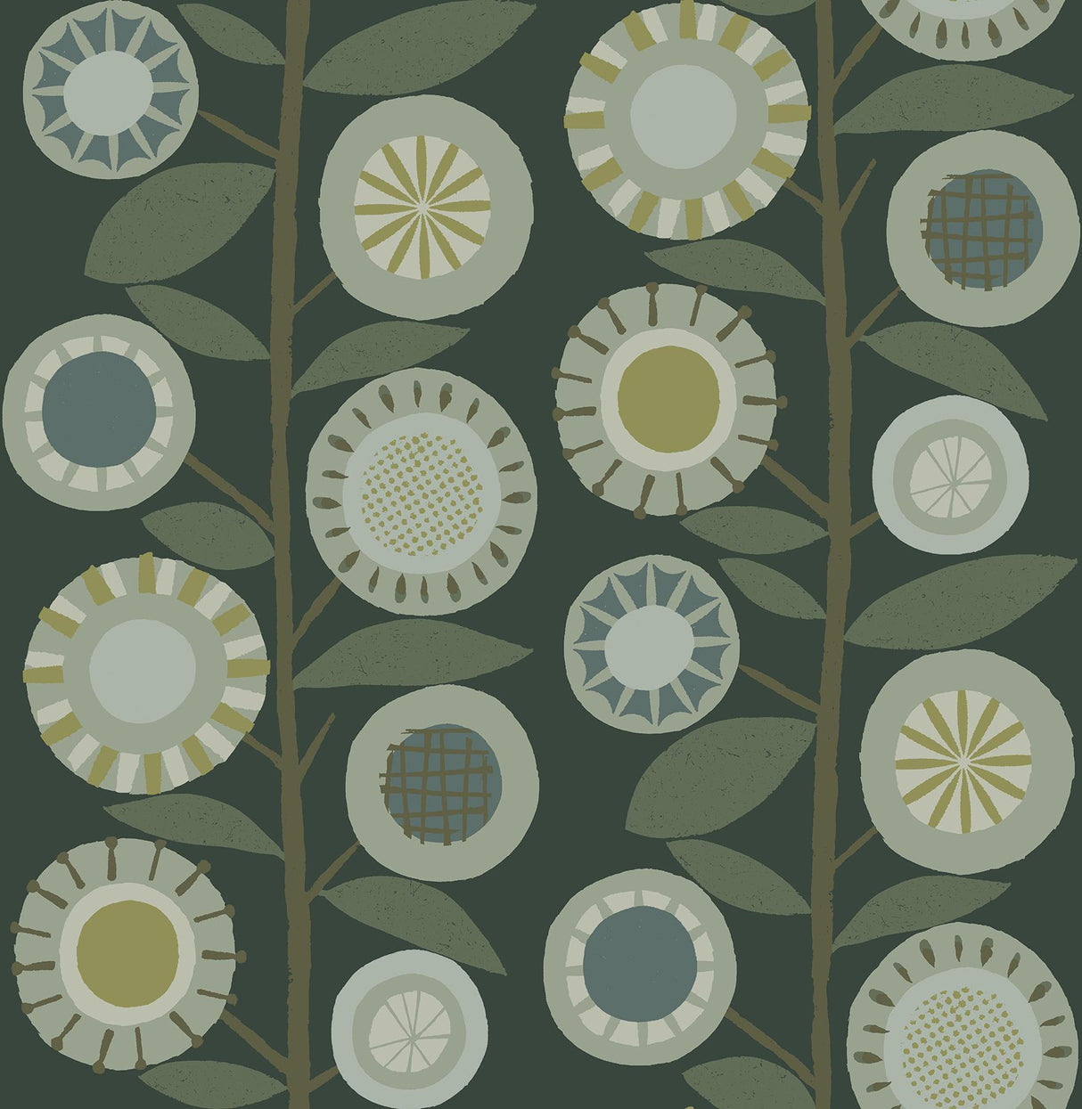 A-Street Prints Sisu Evergreen Floral Geometric Wallpaper