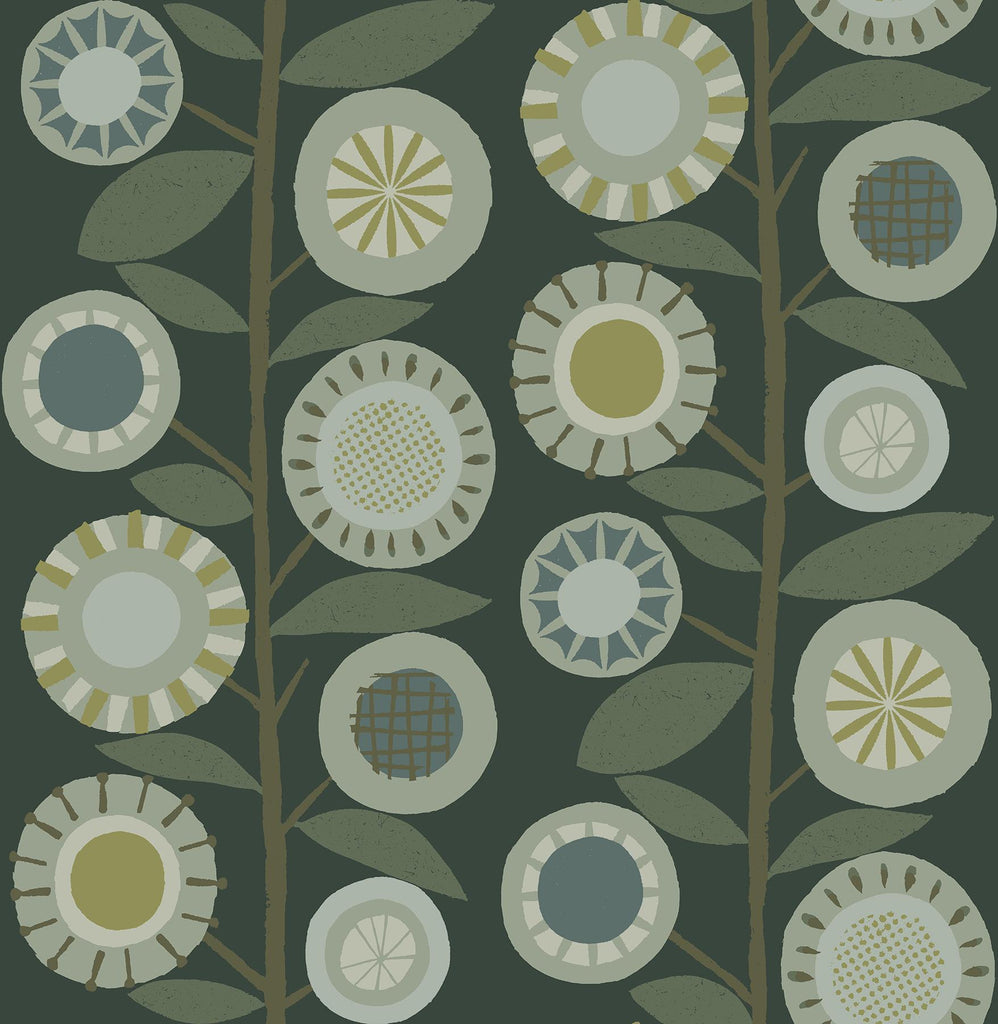 A-Street Prints Sisu Evergreen Floral Geometric Wallpaper