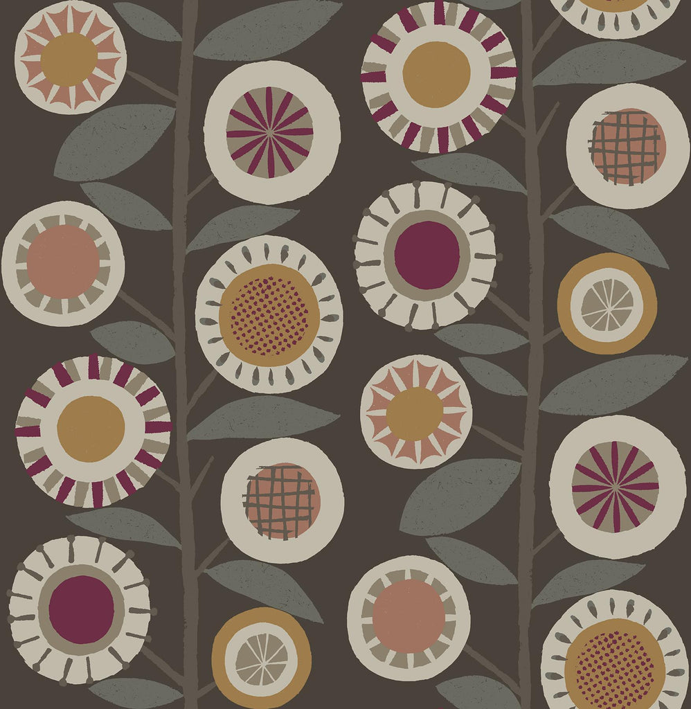 A-Street Prints Sisu Raspberry Floral Geometric Wallpaper