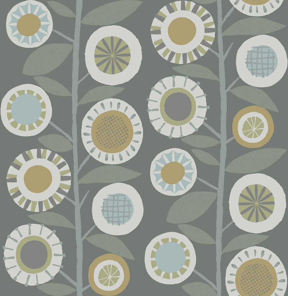 A-Street Prints Sisu Floral Geometric Grey Wallpaper
