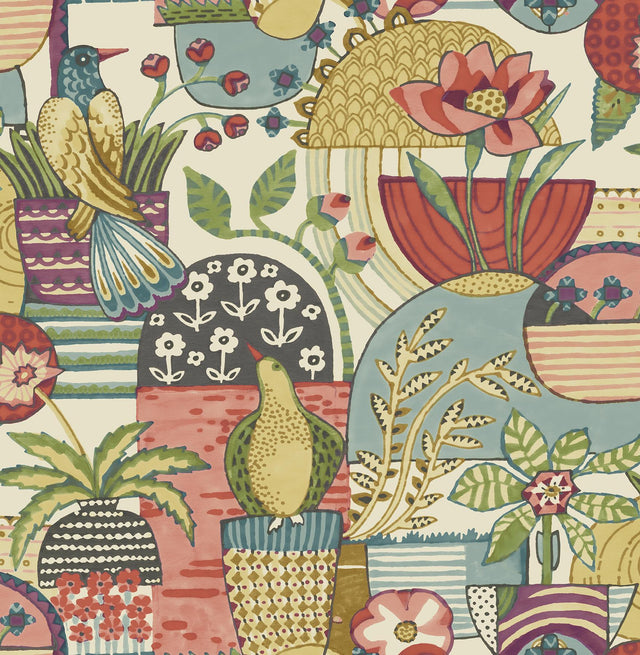 A-Street Prints Fika Plum Blissful Birds & Blooms Wallpaper