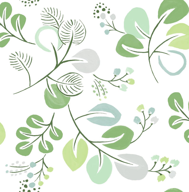 A-Street Prints Jonah Light Green Leaf Trail Wallpaper