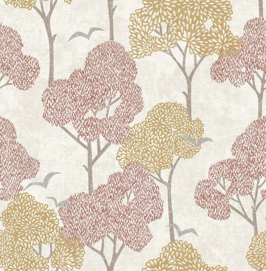 A-Street Prints Lykke Textured Tree Coral Wallpaper