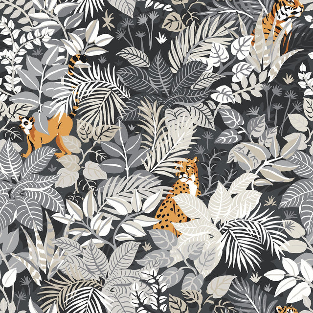 Brewster Home Fashions Charcoal Tropical Oasis Peel & Stick Wallpaper
