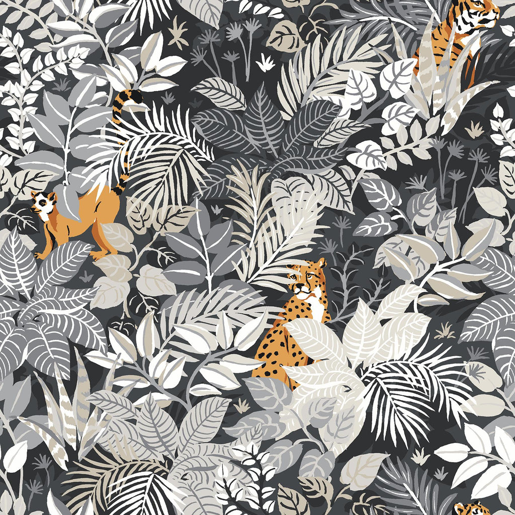 Brewster Home Fashions Tropical Oasis Peel & Stick Charcoal Wallpaper
