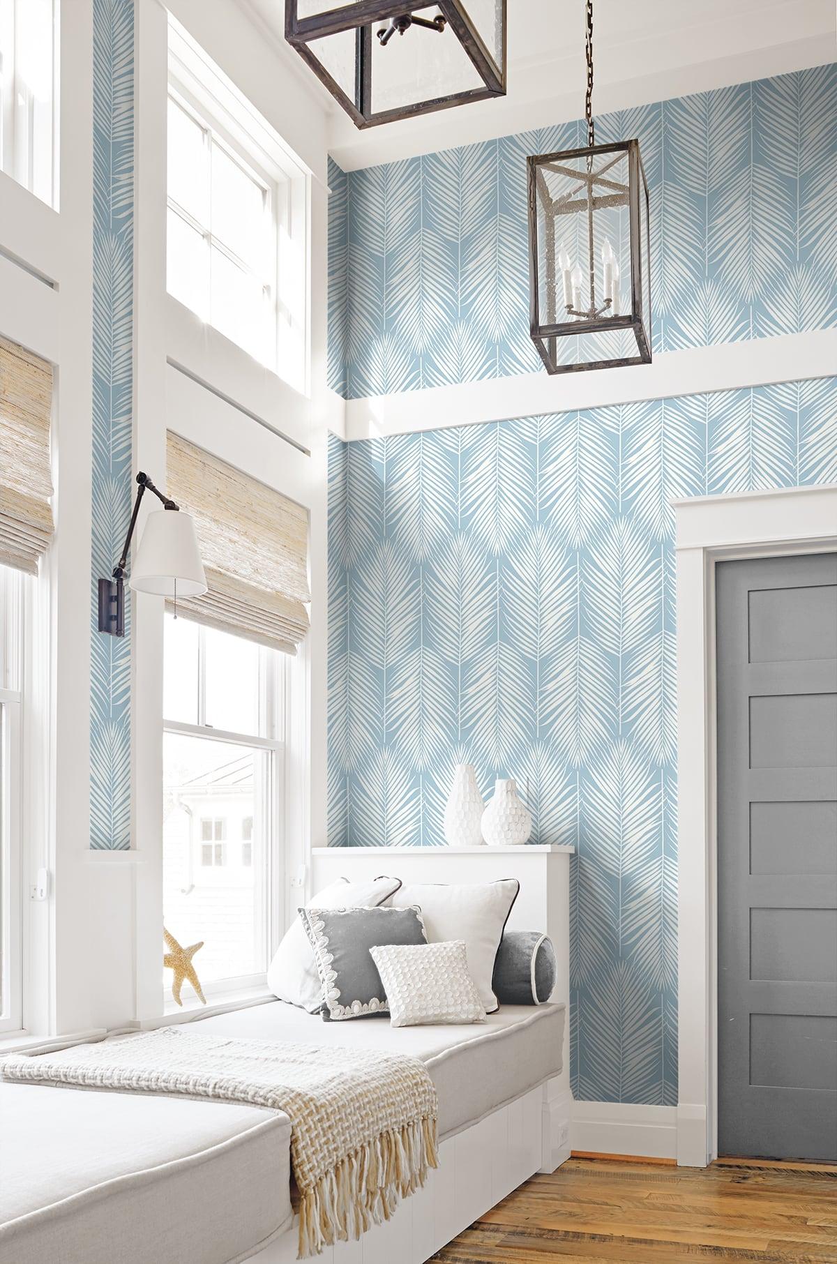 Seabrook Palm Silhouette Hampton Blue Wallpaper
