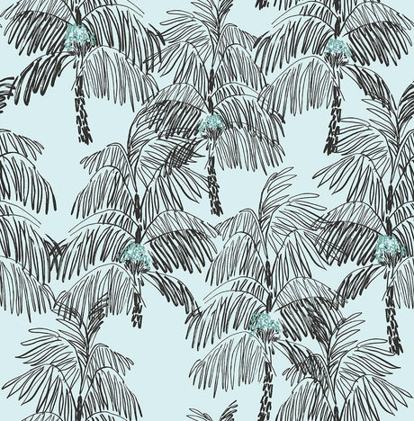 Seabrook Palm Beach Sky Blue & Black Wallpaper