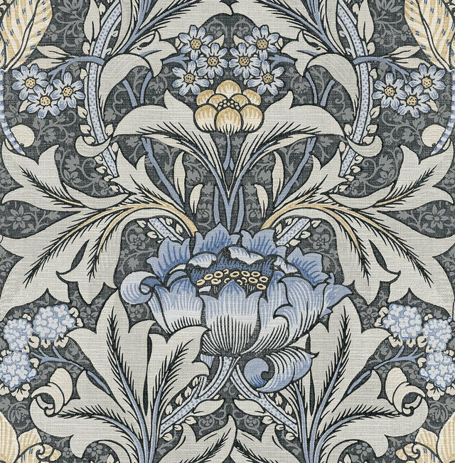 Seabrook Acanthus Floral Charcoal & Carolina Blue Wallpaper