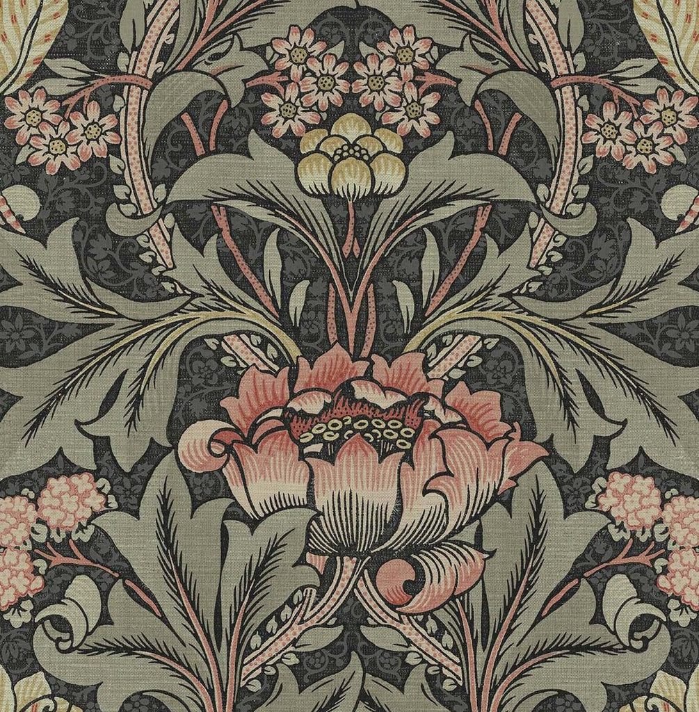 Seabrook Acanthus Floral Black Wallpaper