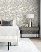 Seabrook Acanthus Floral Daydream Grey & Pearl Blue Wallpaper