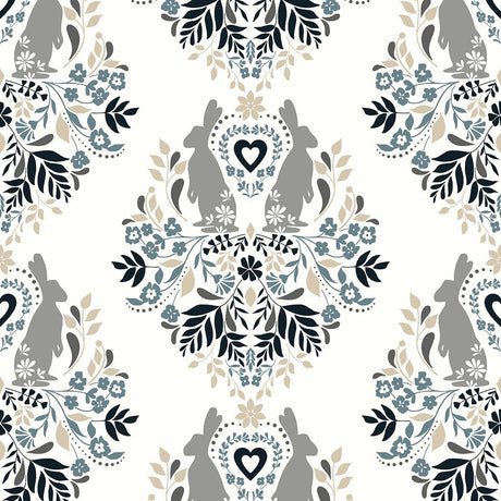 Seabrook Spring Damask Bluestone & Grey Wallpaper