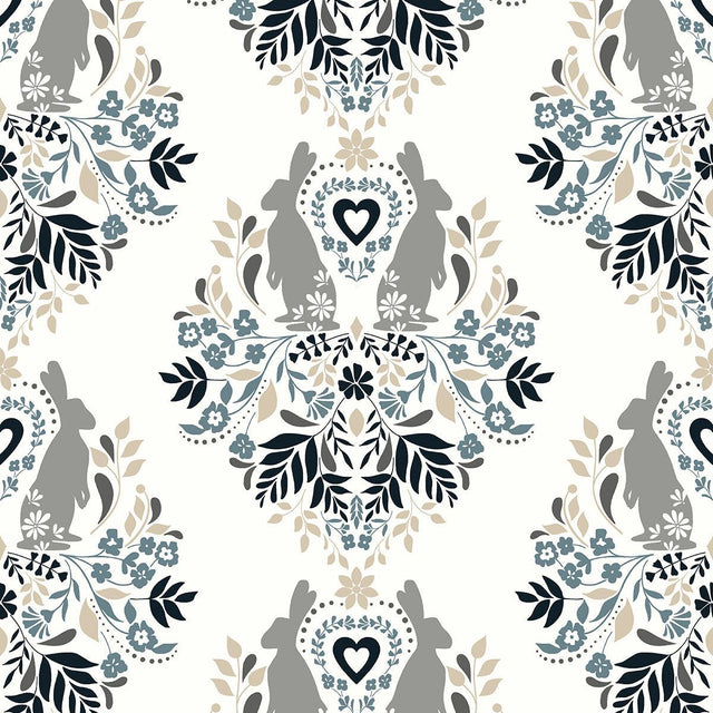 Seabrook Spring Damask Bluestone & Grey Wallpaper