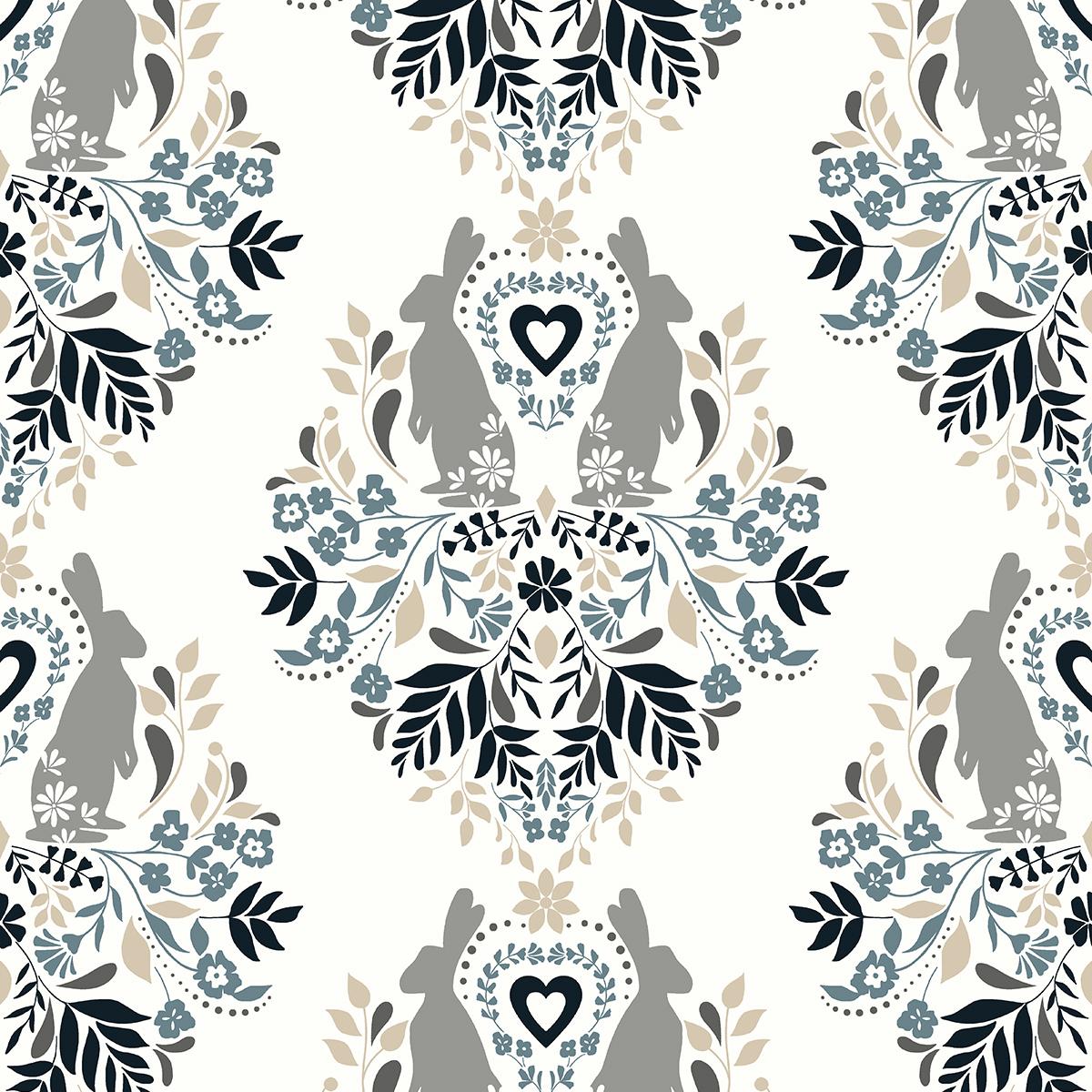 Seabrook Spring Damask Grey Wallpaper