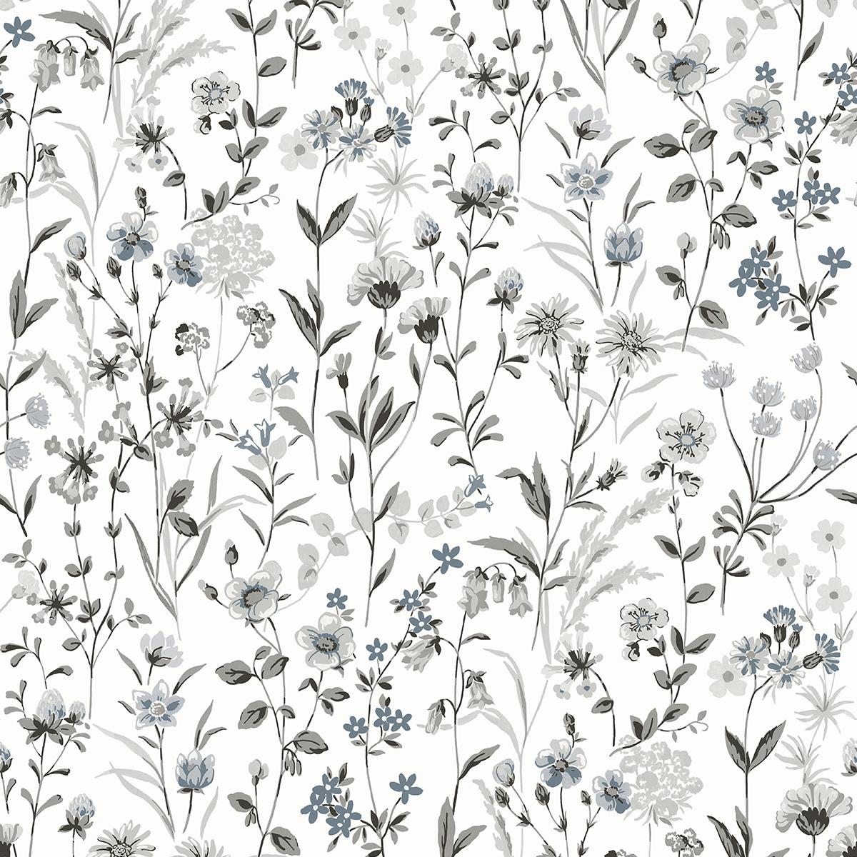 Seabrook Wildflowers Charcoal & Bluestone Wallpaper