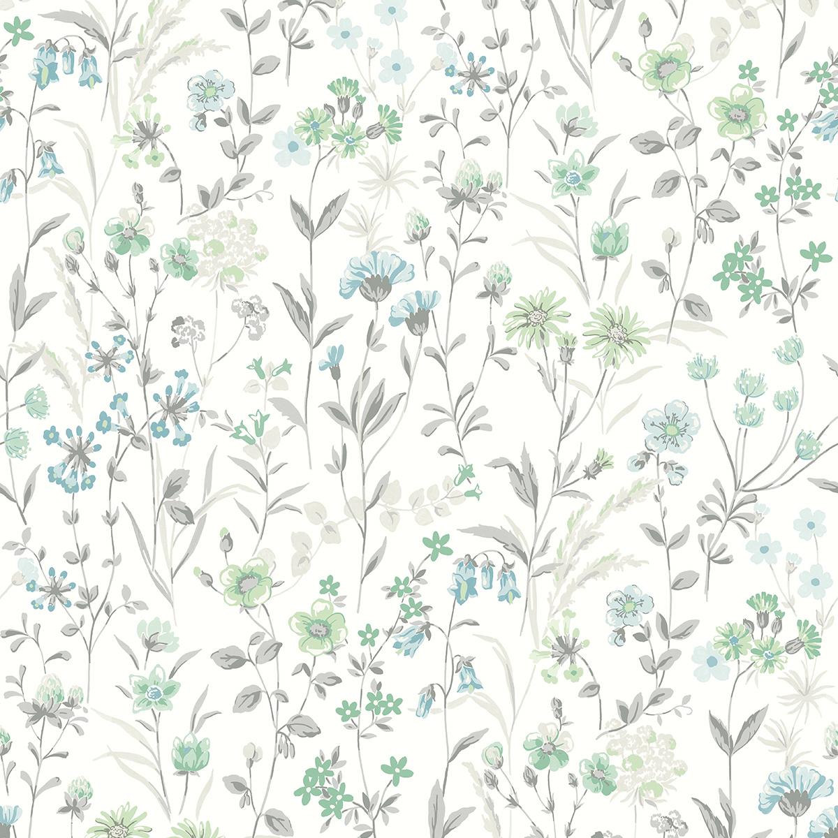 Seabrook Wildflowers Dew Drop & Spring Green Wallpaper