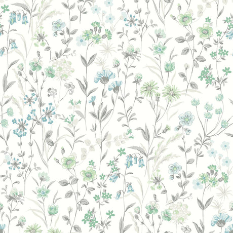 Seabrook Wildflowers Dew Drop & Spring Green Wallpaper