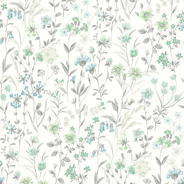 Seabrook Wildflowers Dew Drop & Spring Green Wallpaper