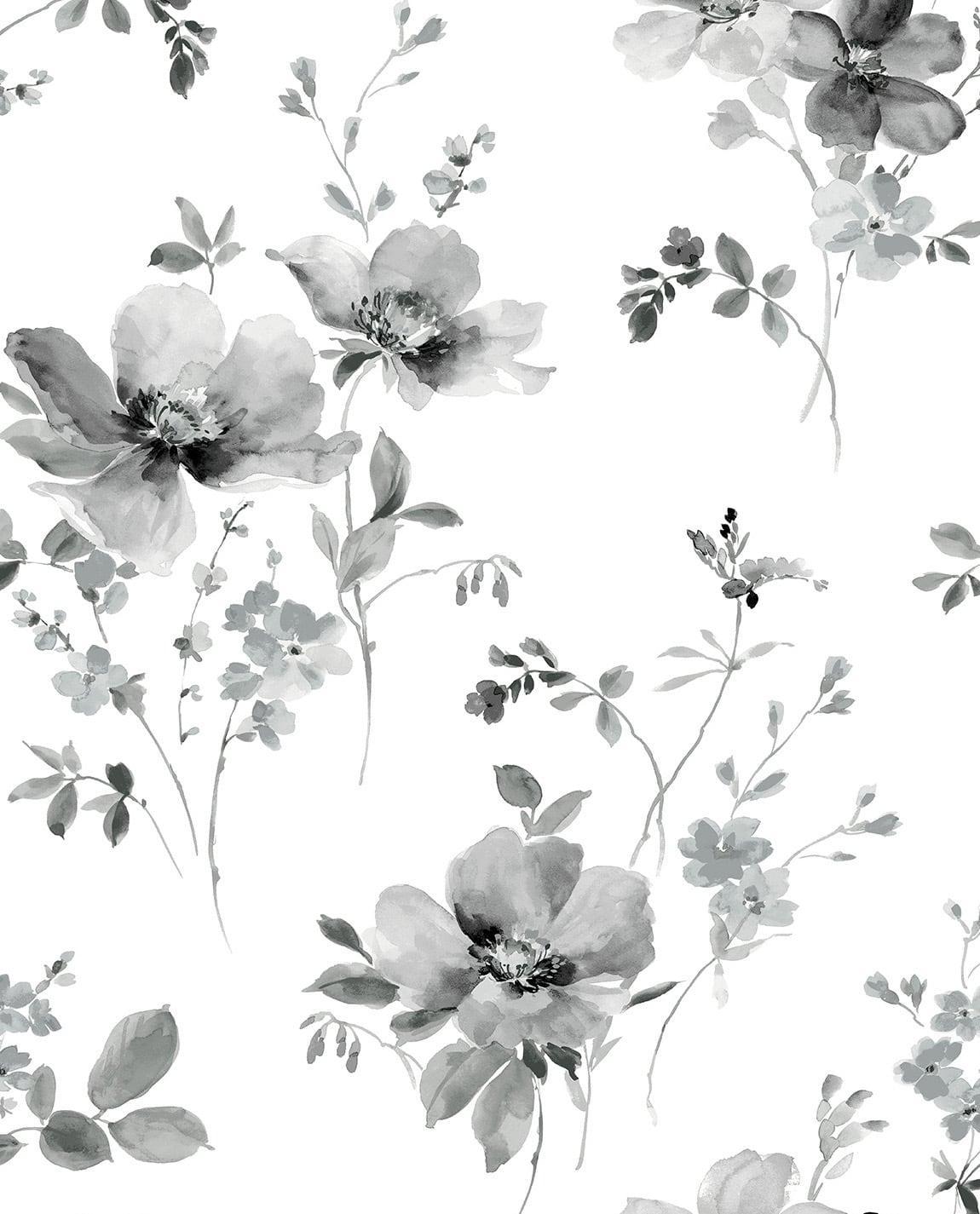 Seabrook Watercolor Windflower Inkwell & Heather Wallpaper