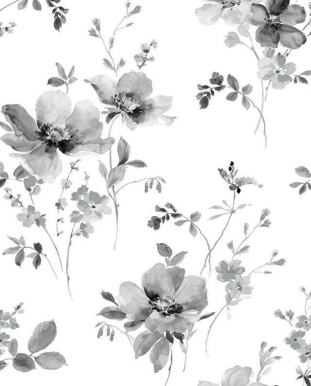 Seabrook Watercolor Windflower Inkwell & Heather Wallpaper