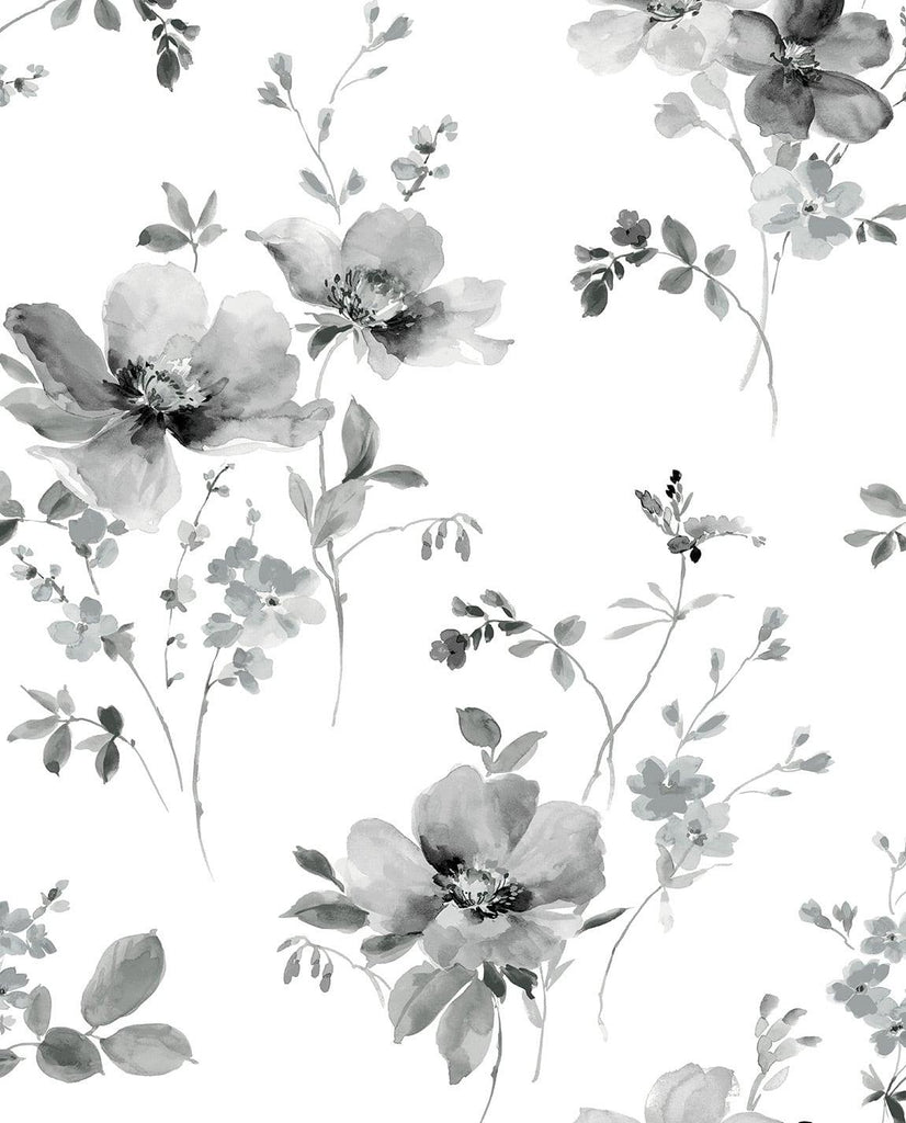 Seabrook Watercolor Windflower Grey Wallpaper