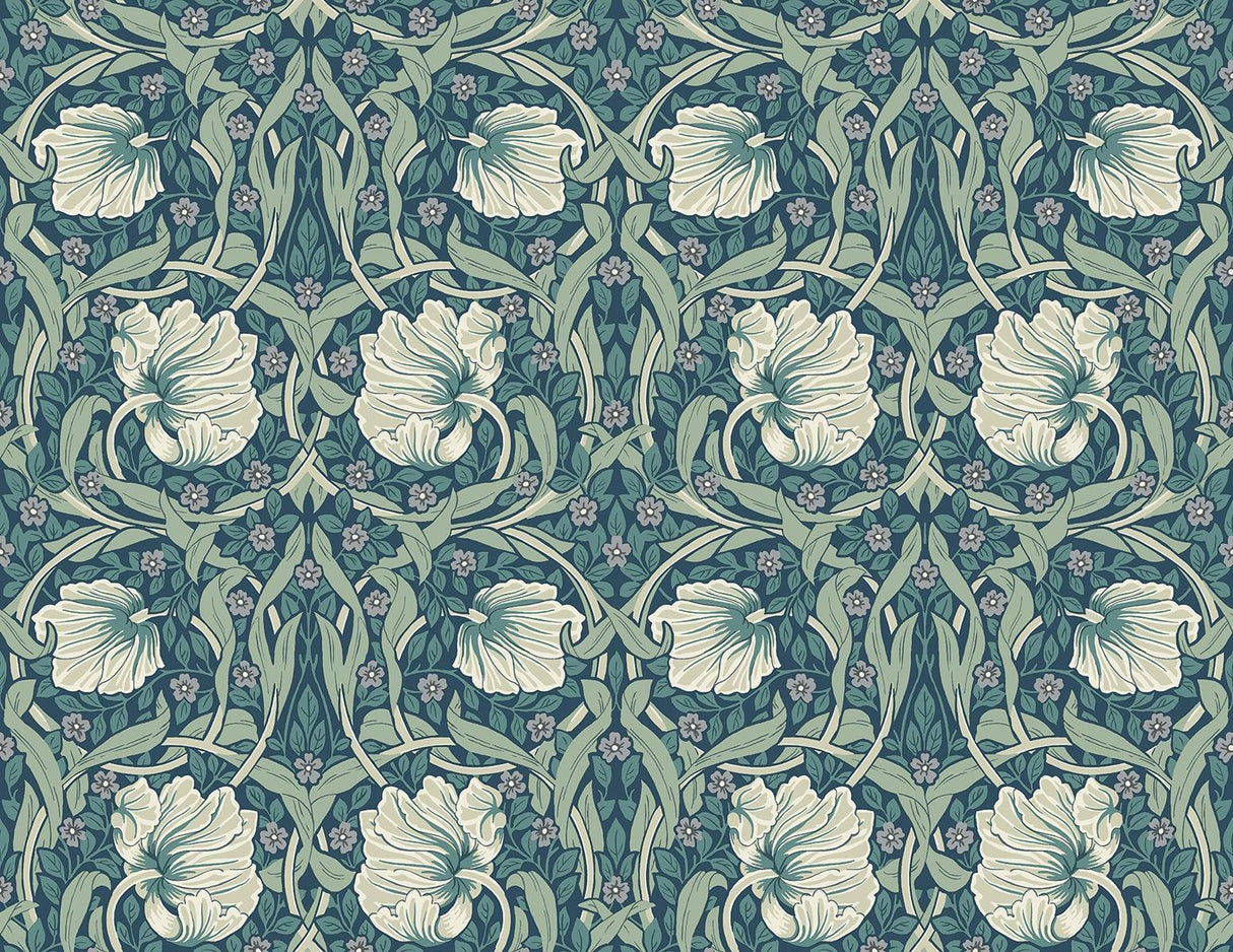 Seabrook Pimpernel Floral Teal & Sandstone Wallpaper