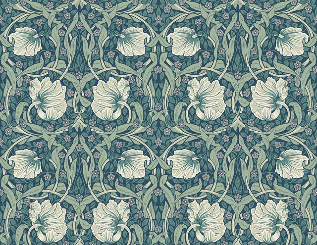 Seabrook Pimpernel Floral Teal & Sandstone Wallpaper