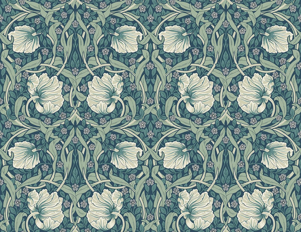 Seabrook Pimpernel Floral Teal & Sandstone Wallpaper