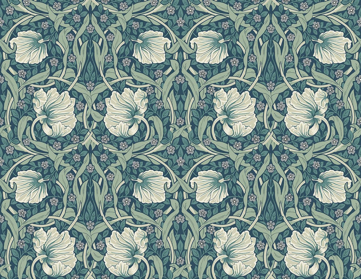 Seabrook Primrose Floral Teal Wallpaper