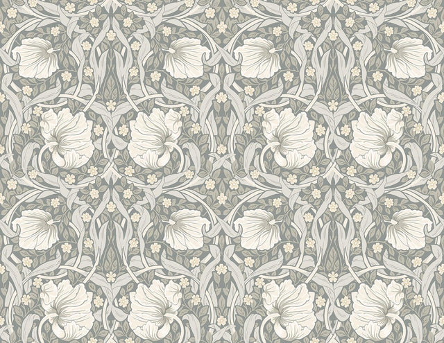 Seabrook Pimpernel Floral Alloy Grey & Alabaster Wallpaper