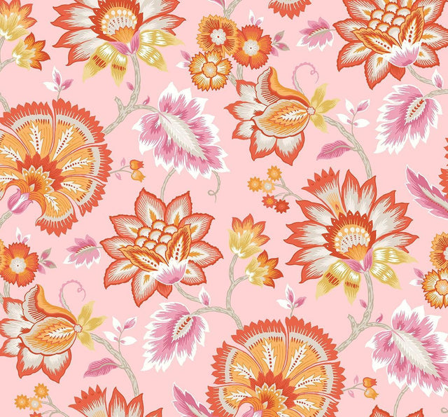Seabrook Jacobean Blossom Floral Bubblegum Pink Wallpaper