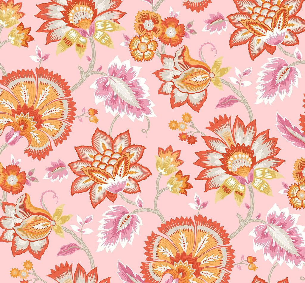 Seabrook Jacobean Blossom Floral Pink Wallpaper