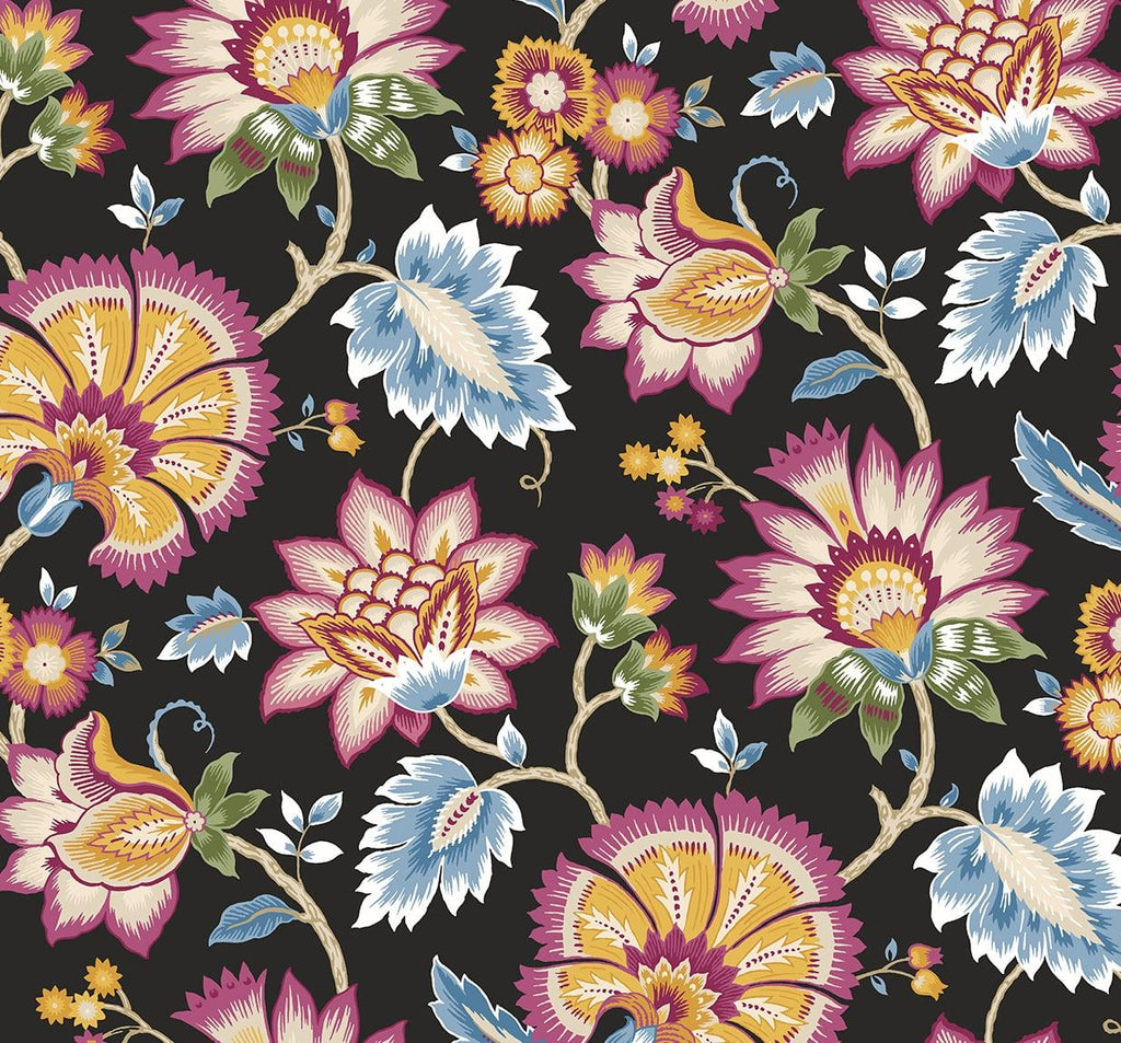 Seabrook Jacobean Blossom Floral Black Wallpaper